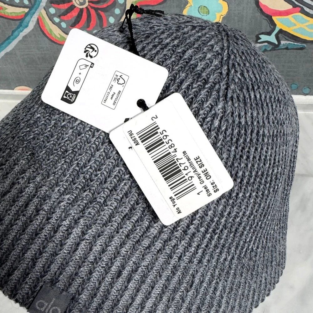 Alo Yoga Ribbed Denim Knit Cloche Bucket Hat Grey Anthracite A0679U One Size NEW